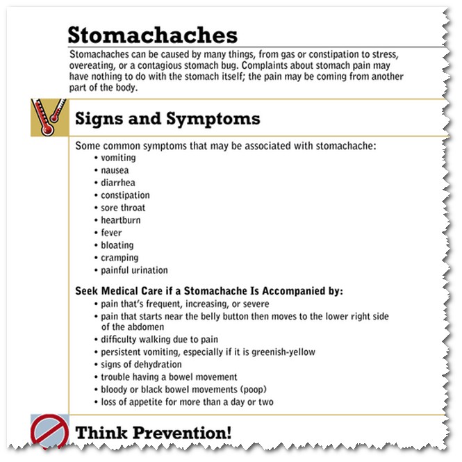 Stomachache signs and symptoms